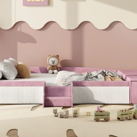 Full Size Velvet Upholstered Daybed with Stairs & Gas Lift Storage Ottoman, Contrast Color, Padded Guardrails