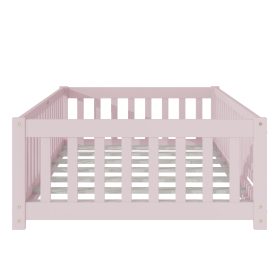 Twin Size Floor Bed with Fence, Door and Safety Guardrails