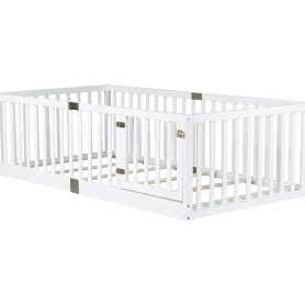 Twin Size Floor Bed with High Fence Railings