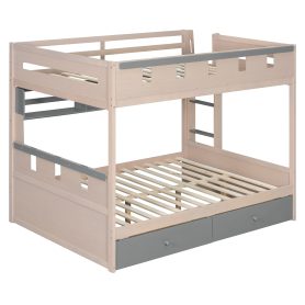Full Size Castle Style Bunk Bed with 2 Drawers, Shelf and LED Light