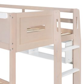 Twin Size Castle Style Bunk Bed with 2 Drawers, Shelf and LED Light