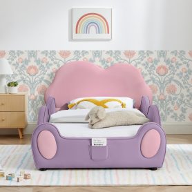 Twin Size Cute Cloud Shape PU Leather Kids Bed with Guardrails