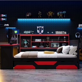 Full Size Gaming Daybed with Integrated Desk and Lights 52 Full Size Gaming Daybed with Integrated Desk and Lights