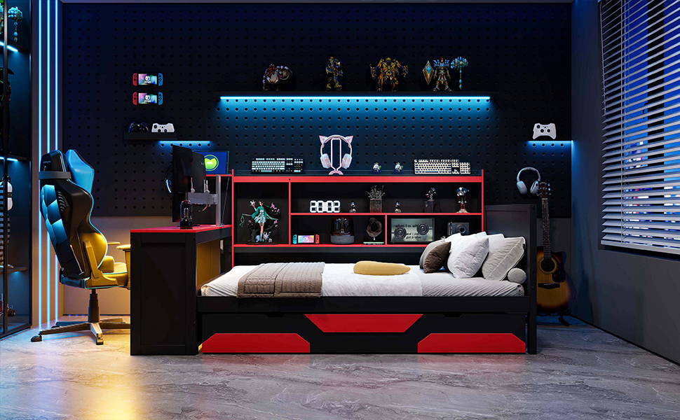 Full Size Gaming Daybed with Integrated Desk and Lights 25 Full Size Gaming Daybed with Integrated Desk and Lights