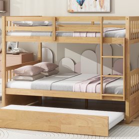 Full Over Full Rubber Wood Bunk Bed with Trundle, Ladder and Guardrails 36 Full Over Full Rubber Wood Bunk Bed with Trundle, Ladder and Guardrails