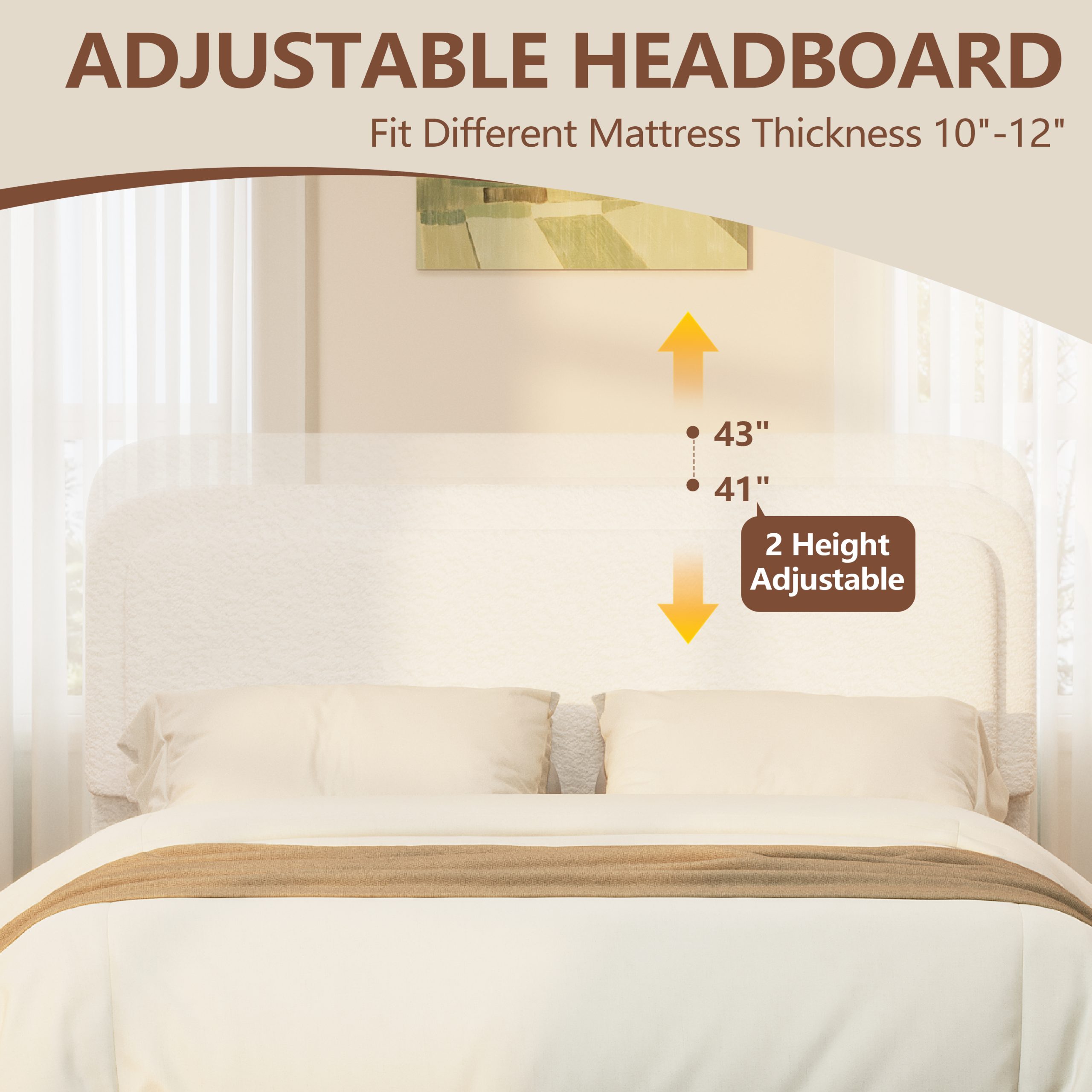 Boucle Queen Bed Frame with Adjustable Height Headboard 6 Boucle Full Bed Frame with Adjustable Height Headboard