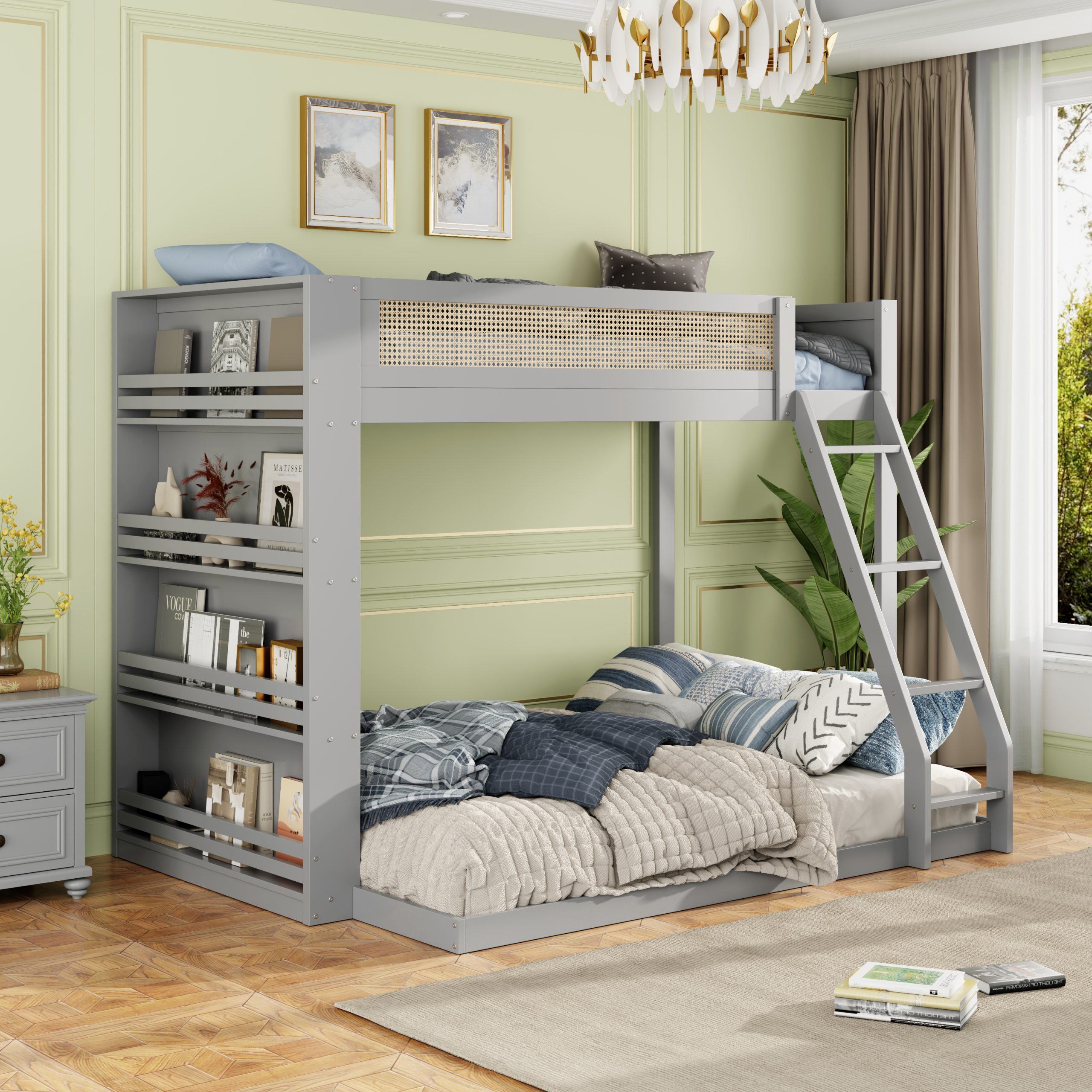 Twin over Full Bunk Bed with Shelf and LED 3 Twin over Full Bunk Bed with Shelf and LED