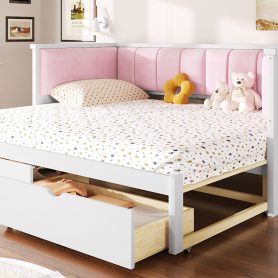 Twin XL to King Size Daybed with Two Storage Drawers and Upholstered Backrest