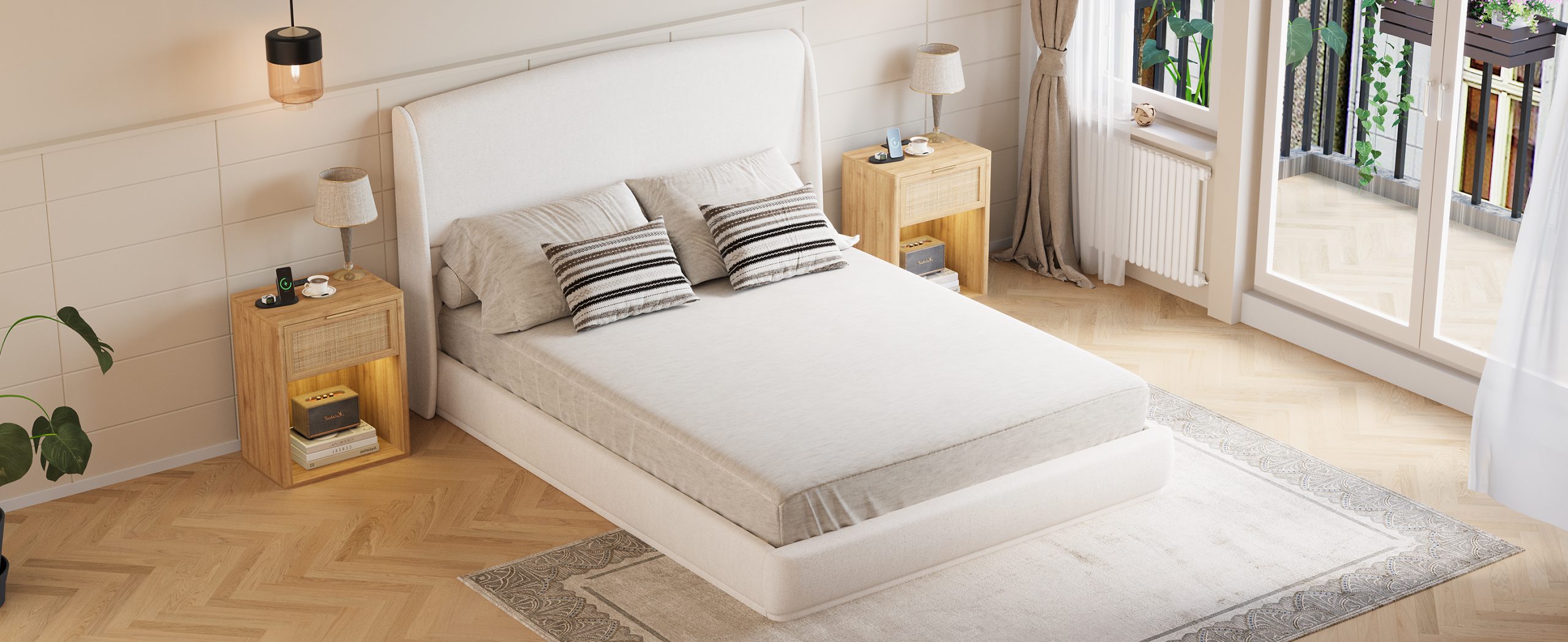 Upholstered Queen Bed Frame with Wingback Headboard 19 Upholstered Queen Bed Frame with Wingback Headboard