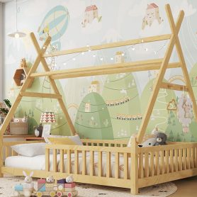 Full Low Floor House Bed With Fence And Roof 45 Full Low Floor House Bed With Fence And Roof