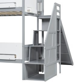 House-Shaped Wooden Bunk Bed with Slide & Storage Staircase