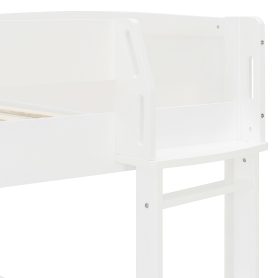 Full Size Wood Loft Bed with Desk, Bedside Storage Shelf, Sofa and Light