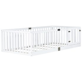 Twin Size Floor Bed with High Fence Railings