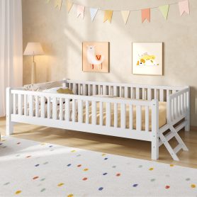 Wood Twin Size Platform Bed with Guardrail