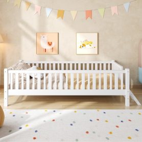 Wood Twin Size Platform Bed with Guardrail