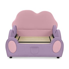 Twin Size Cute Cloud Shape PU Leather Kids Bed with Guardrails
