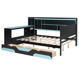 Queen Size Gaming Daybed with Integrated Desk and Lights