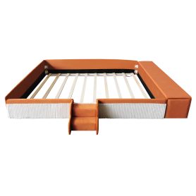 Queen Size Velvet Upholstered Daybed with Stairs & Gas Lift Storage Ottoman, Contrast Color, Padded Guardrails