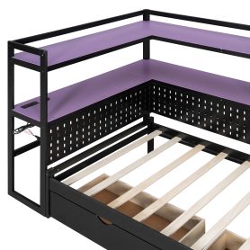 Twin Size Gaming Daybed with Integrated Desk and LED Light 75 Twin Size Gaming Daybed with Integrated Desk and LED Light