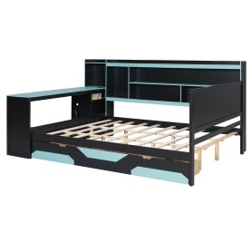 Queen Size Gaming Daybed with Integrated Desk and Lights