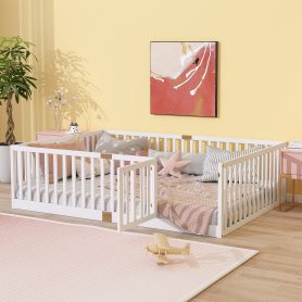 Full Size Floor Bed With High Fence Railings
