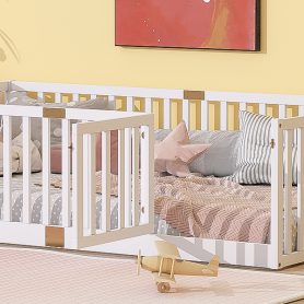 Twin Size Floor Bed with High Fence Railings