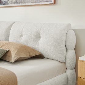 Queen Cream Style Bouclé Fabric Platform Bed 14 Queen Cream Style Bouclé Fabric Platform Bed