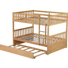 Full Over Full Rubber Wood Bunk Bed with Trundle, Ladder and Guardrails 41 Full Over Full Rubber Wood Bunk Bed with Trundle, Ladder and Guardrails