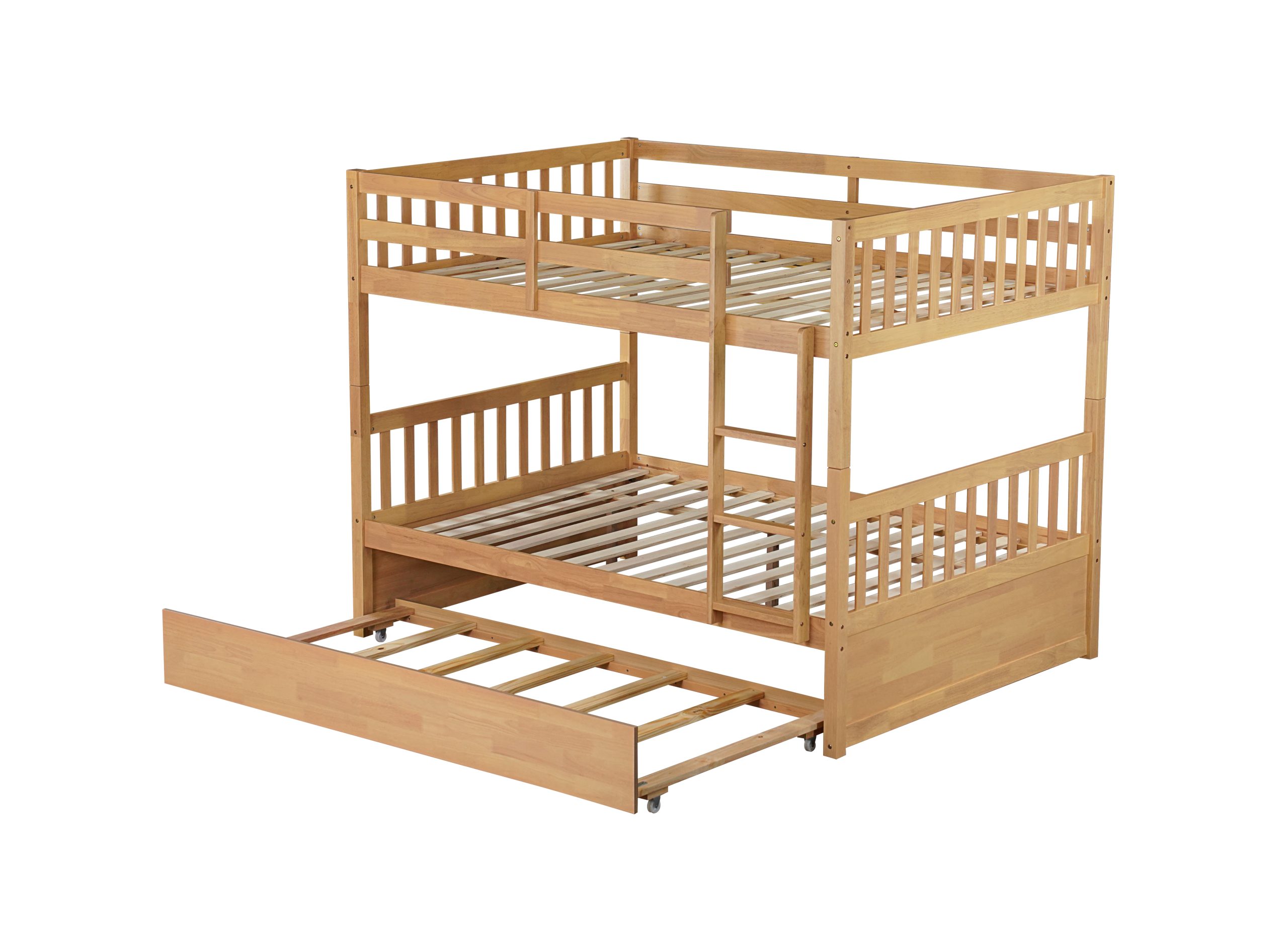 Full Over Full Rubber Wood Bunk Bed with Trundle, Ladder and Guardrails 21 Full Over Full Rubber Wood Bunk Bed with Trundle, Ladder and Guardrails