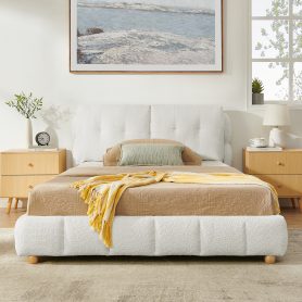 Queen Cream Style Bouclé Fabric Platform Bed 13 Queen Cream Style Bouclé Fabric Platform Bed