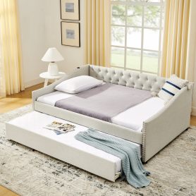 Full Size Daybed with USB Charging & Pull-out Extendable Bed