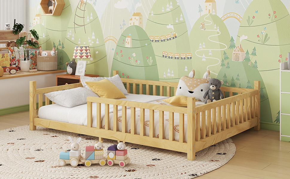 Full Low Floor House Bed With Fence And Roof 9 Full Low Floor House Bed With Fence And Roof