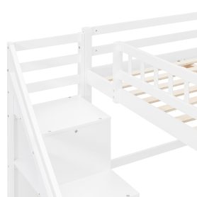 Full Size Loft Bed with Two Chest of Drawers, Desk and Light Strip