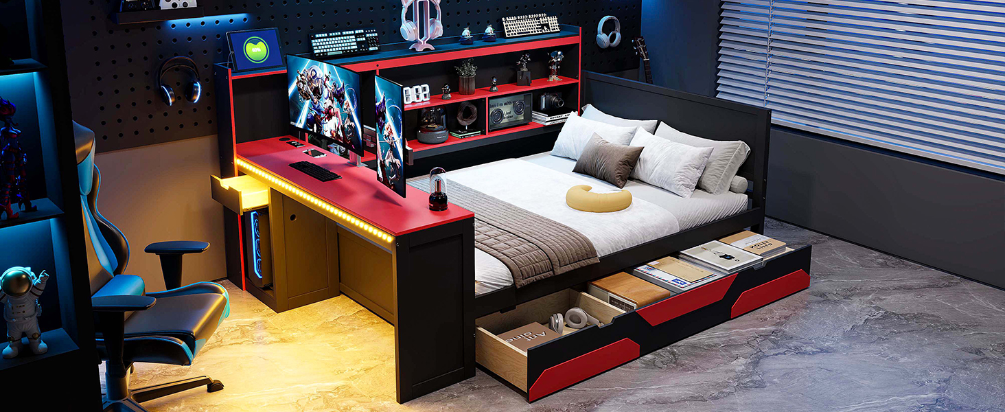 Full Size Gaming Daybed with Integrated Desk and Lights 28 Full Size Gaming Daybed with Integrated Desk and Lights