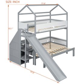 House-Shaped Wooden Bunk Bed with Slide & Storage Staircase