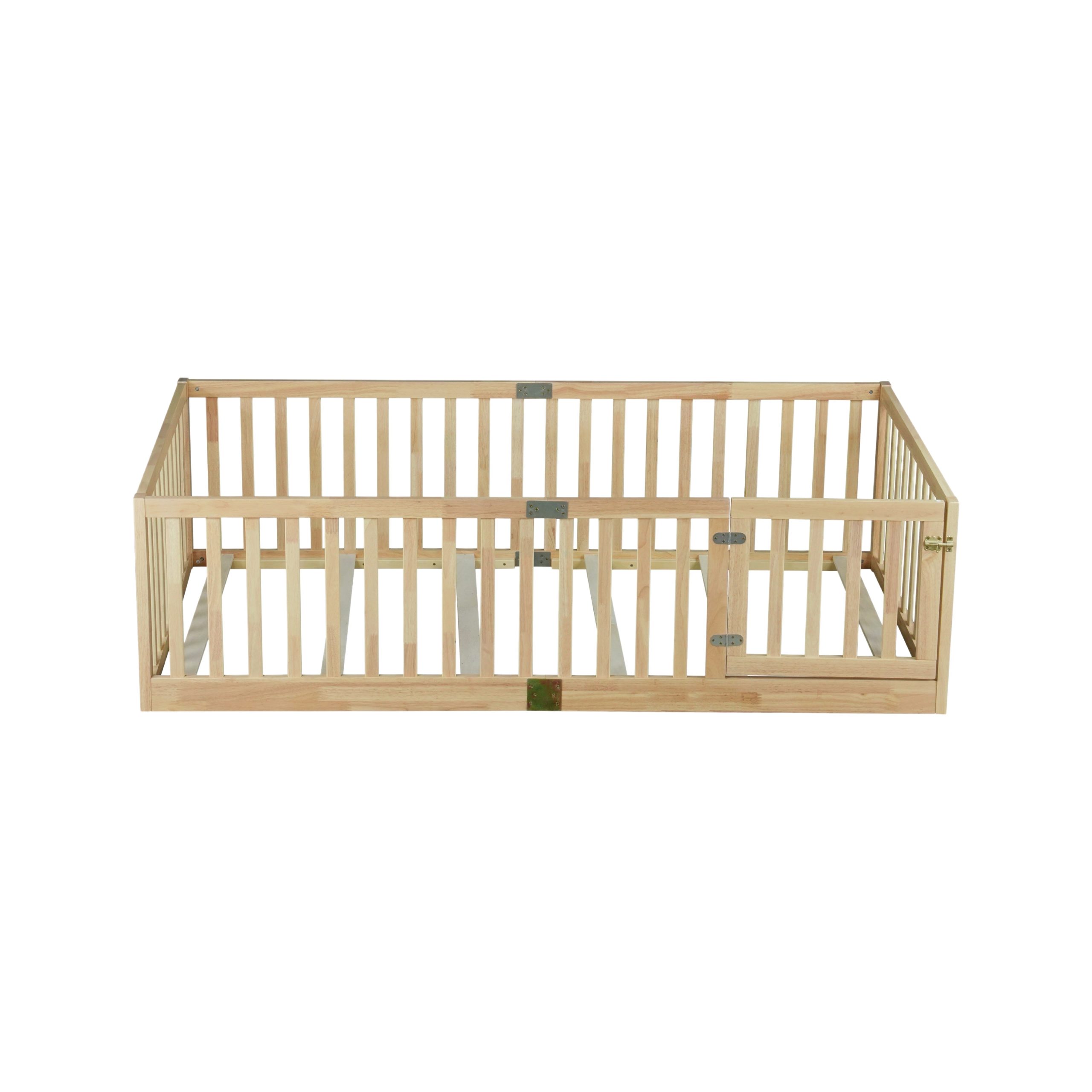 Twin Size Floor Bed with High Fence Railings, without Door 19 Twin Size Floor Bed with High Fence Railings