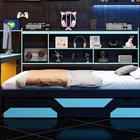 Queen Size Gaming Daybed with Integrated Desk and Lights