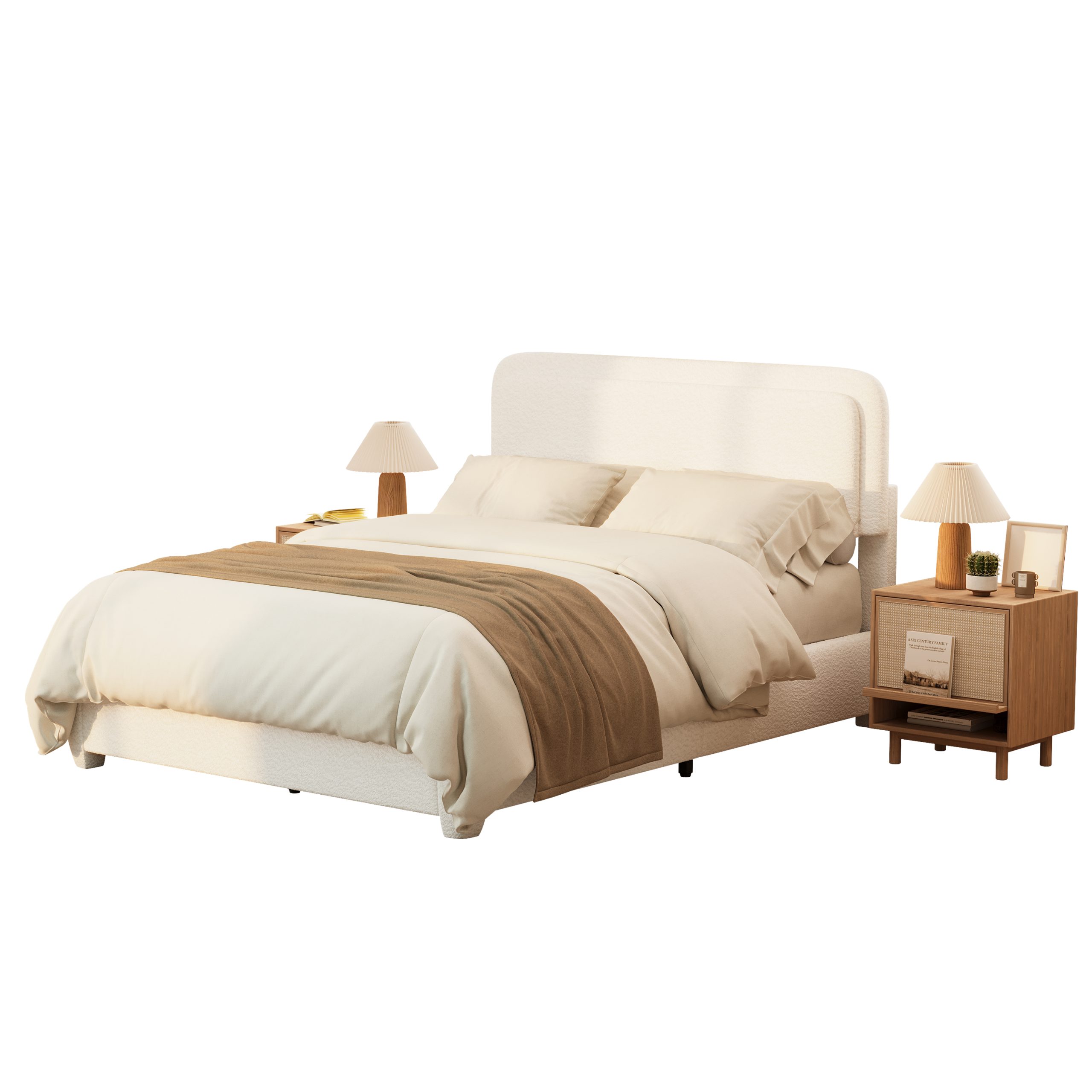 Boucle Queen Bed Frame with Adjustable Height Headboard 7 Boucle Queen Bed Frame with Adjustable Height Headboard