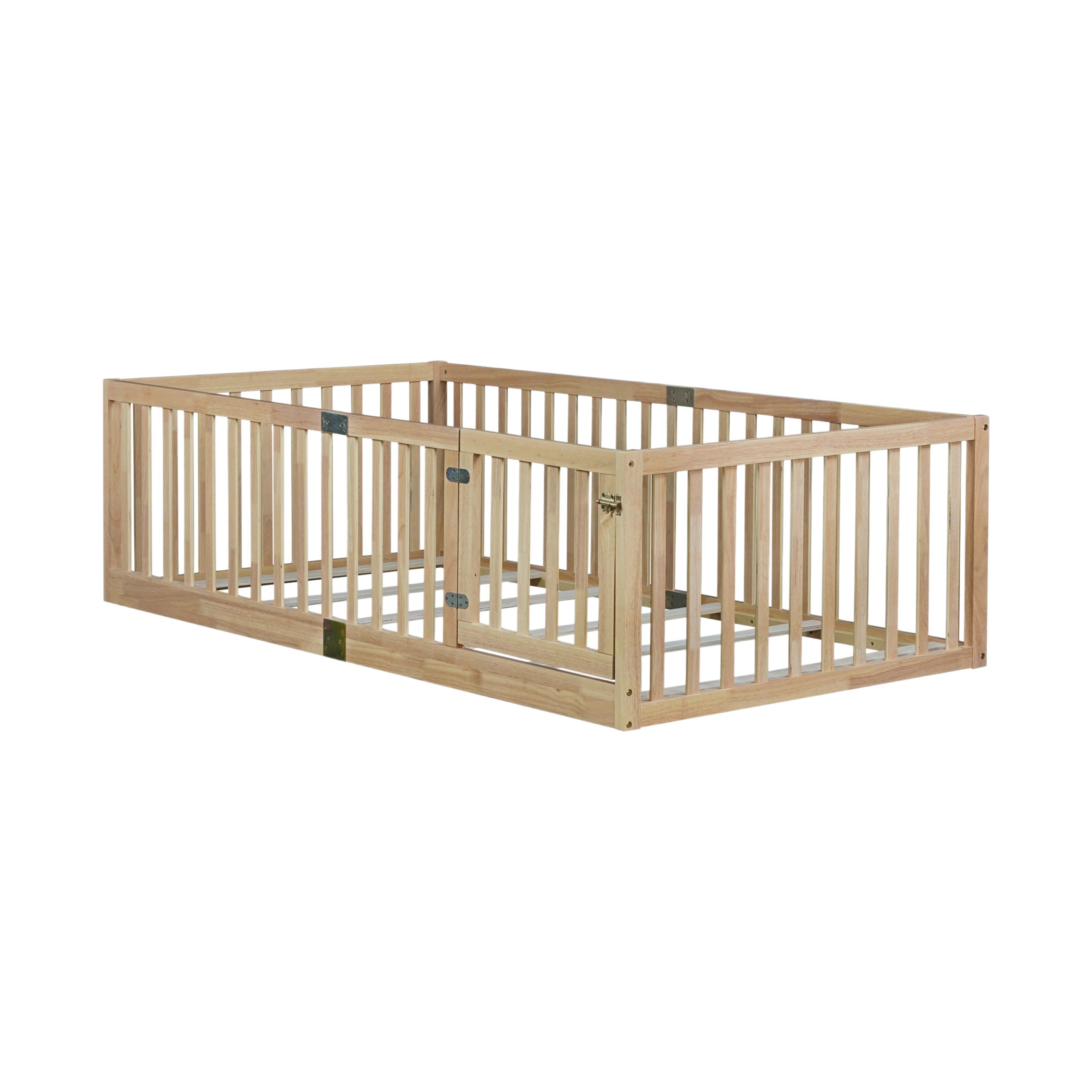 Twin Size Floor Bed with High Fence Railings, without Door 13 Twin Size Floor Bed with High Fence Railings