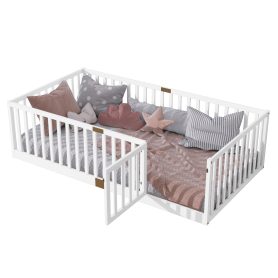 Twin Size Floor Bed with High Fence Railings