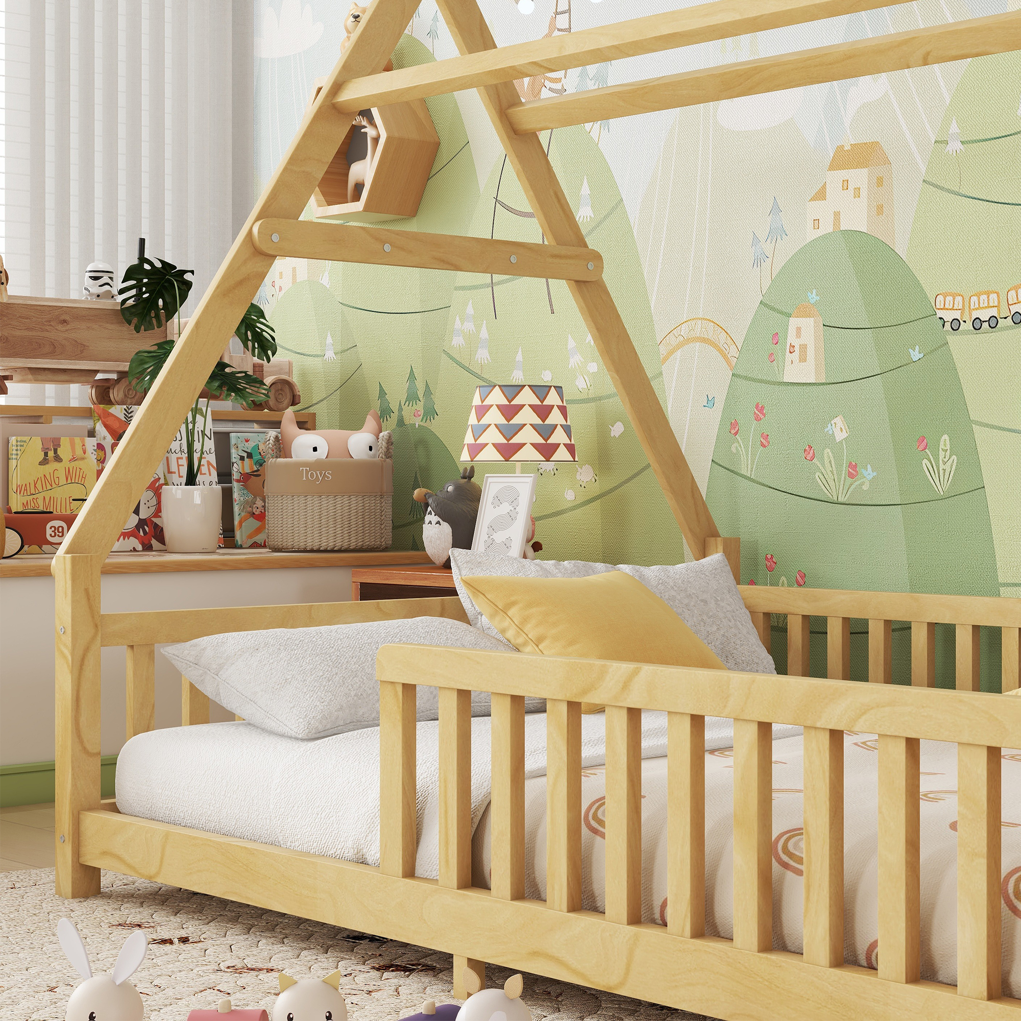 Full Low Floor House Bed With Fence And Roof 6 Full Low Floor House Bed With Fence And Roof