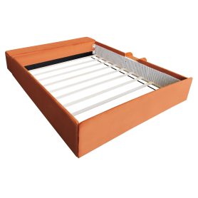 Queen Size Velvet Upholstered Daybed with Stairs & Gas Lift Storage Ottoman, Contrast Color, Padded Guardrails