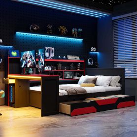 Full Size Gaming Daybed with Integrated Desk and Lights 32 Full Size Gaming Daybed with Integrated Desk and Lights