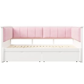 Twin XL to King Size Daybed with Two Storage Drawers and Upholstered Backrest