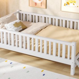 Wood Twin Size Platform Bed with Guardrail