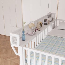 Metal Full Loft Bed with 4 Shelf Storage Rack and Charging Station