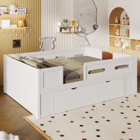 Wood Twin Size Platform Bed with Guardrail and Drawer