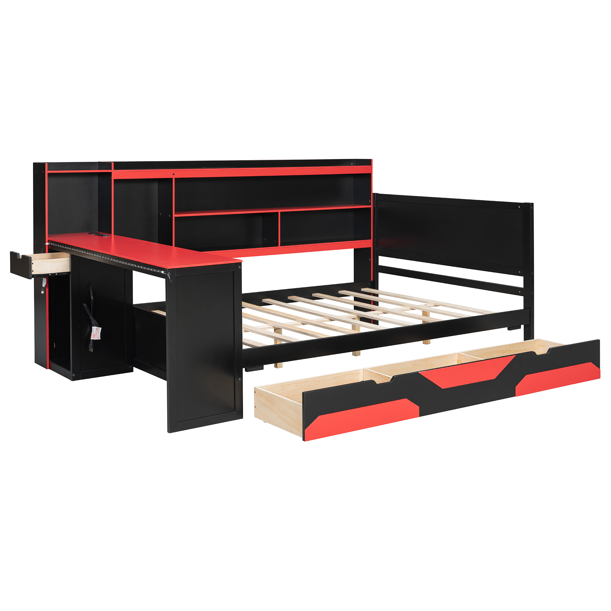 Full Size Gaming Daybed with Integrated Desk and Lights 9 Full Size Gaming Daybed with Integrated Desk and Lights