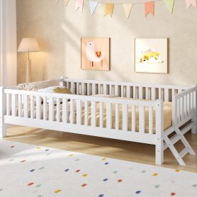 Wood Twin Size Platform Bed with Guardrail