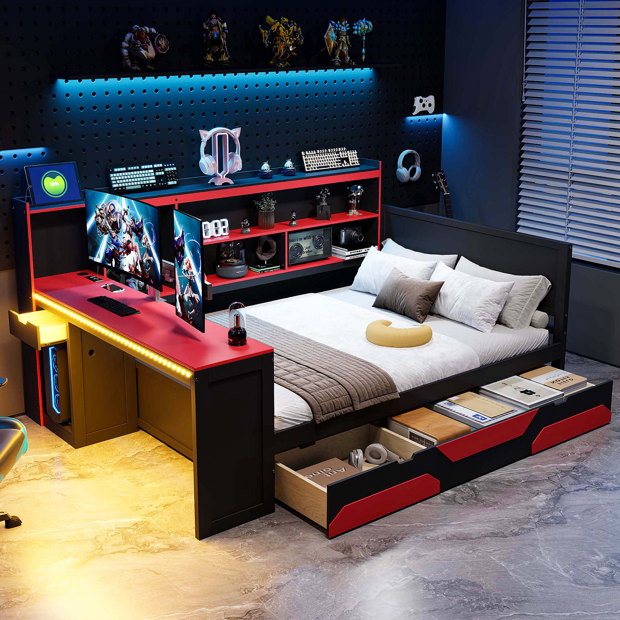 Full Size Gaming Daybed with Integrated Desk and Lights 2 Full Size Gaming Daybed with Integrated Desk and Lights